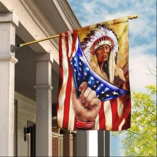 American flag with deals native american indian