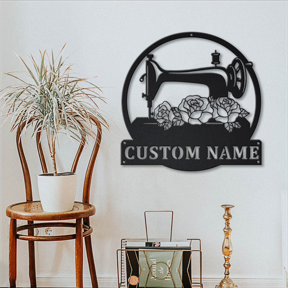 Sewing Machine Personalized Metal Art Decor Sign - monogram metal shop